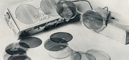 Amica glasses-Italo Cremona with seven interchangeable lenses. 1969 Archive of enterprise.